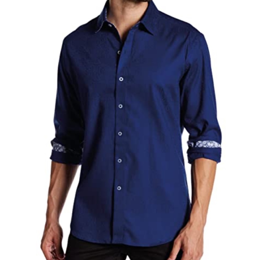 Robert Graham Dress Shirt Paisley Flip Cuff Blue XL Business Classic Fit Preppy